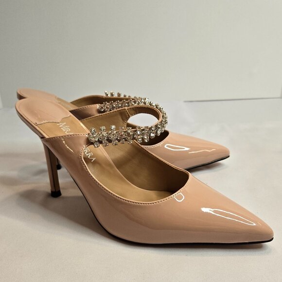 MIRAAZZURRA Women Rhinestone Strappy Pointed Toe Stiletto Sz 7.5 Nude - Picture 8 of 9